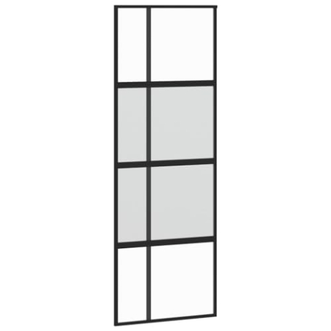 vidaXL Schiebetür, Glasschiebetür mit Metallrahmen, Schlank Glastür Tür mit Zubehör, Innentür Zimmertür, Schwarz 76x205 cm Hartglas Aluminium