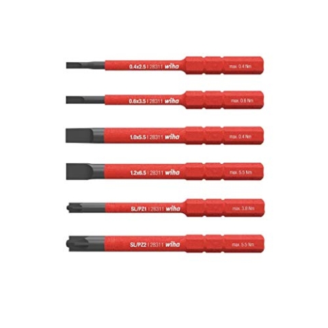 Wiha 42213 Bit Set slimBit electric Schlitz, Plusminus/Pozidriv 6-tlg. In Box Bitsatz, Rot