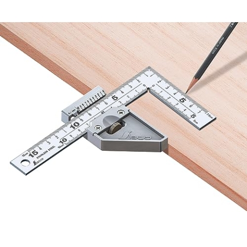 Shinwa 12512 Zimmermannswinkel 15x7,5 by FAMEX (12485), inkl. Metall-Stopper, Tischlerwinkel, Messwinkel - Made in Japan
