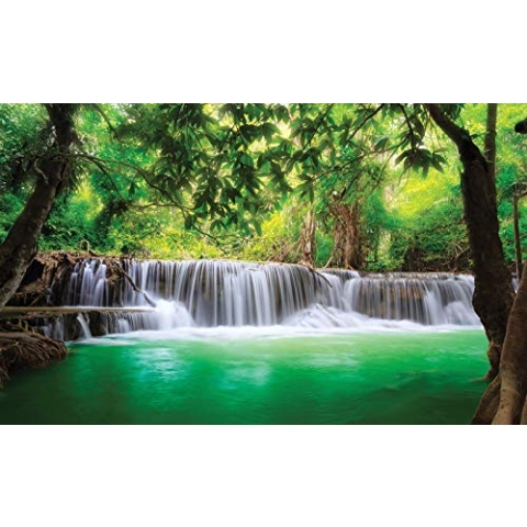 Forwall Fototapete Vlies Tapete Wanddeko Wasserfall Natur - Landschaft Wald Moderne Wanddekoration 1966V8 368cm x 254cm Schlafzimmer Wohnzimmer