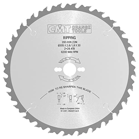 CMT Orange Tools Kreissägeblatt HW 305 x 2,8 / 1,8 x 30 Z=28 10° ATB - 293.028.22M - für ausrissfreie Längsschnitte