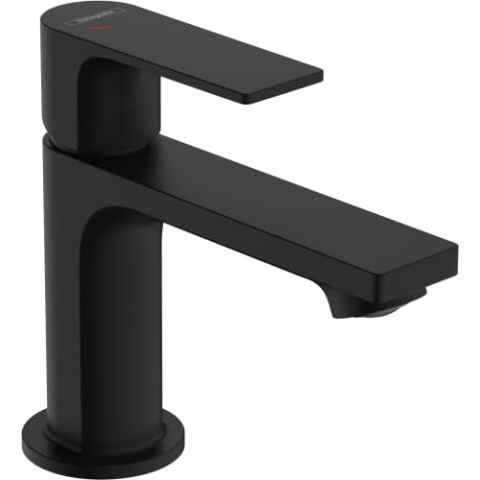 hansgrohe Rebris E - Waschtischarmatur mit Zugstangen-Ablauf, Wasserhahn Bad mit Auslauf Höhe 84 mm, Mischbatterie Waschbecken wassersparend (EcoSmart), Mattschwarz, 72553670