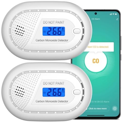 Aroha Smart Connect Kohlenmonoxid Melder WLAN - 10 Jahre Batterie - Smart CO Melder Vernetzt mit App Tuya & Smartlife - CO Gaswarner - 2 Set