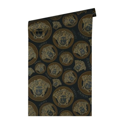 VERSACE WALLPAPER Schwarz Gold Luxus Tapete Vliestapete Logo Medusa leicht glänzend 386117 10,05x0,70m Made in Germany