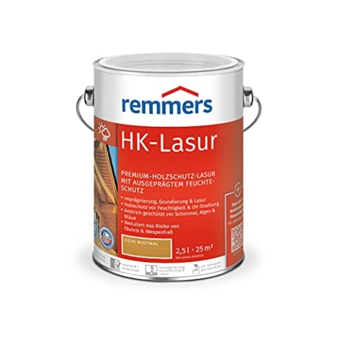 Remmers HK-Lasur 3in1 eiche rustikal, 2,5 Liter, Holzlasur aussen, 3n1: Imprägnierung, Grundierung & Lasur, Holzschutz vor Feuchtigkeit & UV-Strahlung
