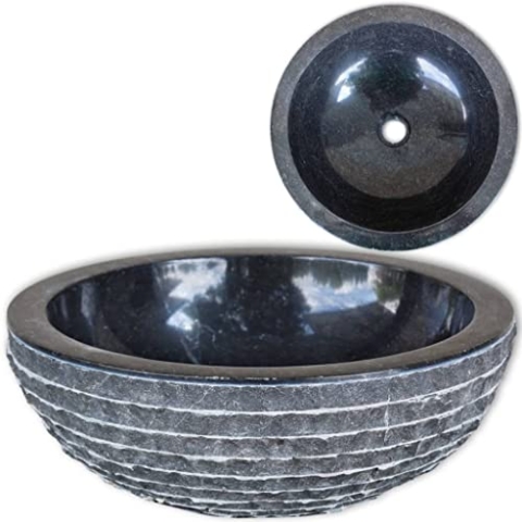 vidaXL Waschbecken Marmor 40cm Schwarz Naturstein Waschschale Waschtisch