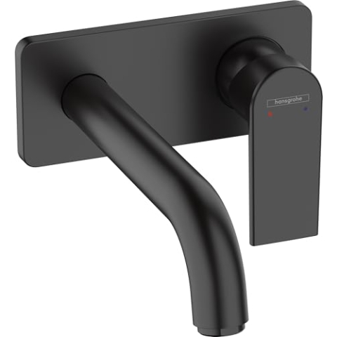 hansgrohe Waschtischarmatur Unterputz Vernis Shape, Wasserhahn Bad für Wandmontage, Badarmatur wassersparend,Mattschwarz, 1.00