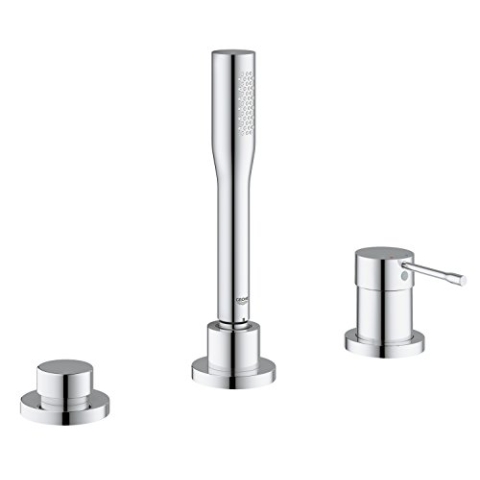 GROHE Essence, Badewannenarmatur, 3-Loch (Komplettset bestehend aus Mischer, Duschkopf, 2m Duschschlauch, Umstellung für Wanne/Brause, langlebige Oberfläche, mit Temperaturbegrenzer), chrom, 19976001