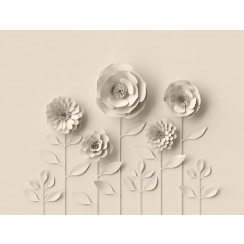 Livingwalls Fototapete Blumen 3D Beige 382931 The Wall 3,71 m x 2,80 m Wohnzimmer Schlafzimmer Küche Flur Esszimmer Büro