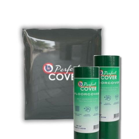 Perfect Cover Abdeckfolie – Selbstklebendes Malervlies für Bodenbelag – Rückstandsfrei & durchstoßfest – Teppich- & Treppenschutzfolie für Renovierung, Umzug & Baustelle (60cm x 60m)