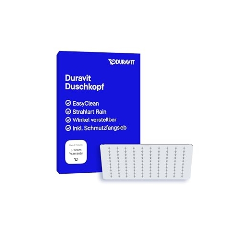 Duravit Universal Duschkopf aus Edelstahl, Duschbrause mit Strahlart Rain, Duscharmatur eckig (300 mm), Kopfbrause im Winkel verstellbar, Regendusche, Chrom