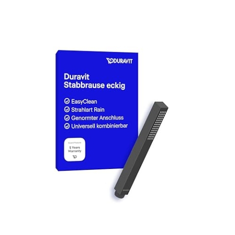Duravit Universal Stabbrause, Duschkopf mit Strahlart Rain, Duschbrause eckig, Handbrause mit reinigungsfreundlichen Silikonnoppen, Schwarz Matt