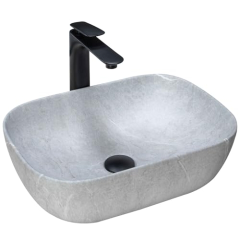 Rea Waschbecken Waschtisch Aufsatzwaschbecken Keramik Handwaschbecken Aufsatz Waschschale Rechteckig Stein Marmor 33x46 Grau