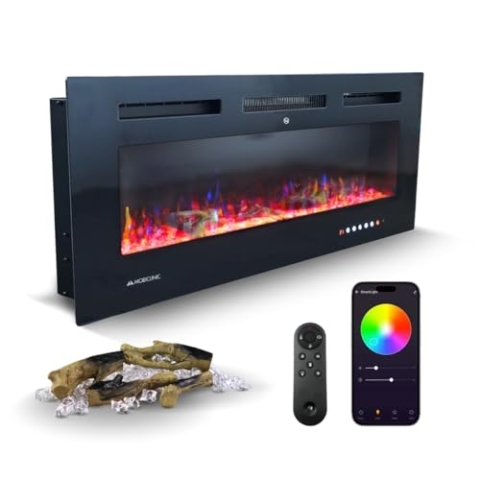 Mobiclinic®, Elektrokamin, Elektrischer wandkamin, 900/1800w, Fernbedienung und wifi app-funktion, Kamin elektro, Überhitzungsschutz, 15 variable farben, Timer, Fury, Für räume ab 25 m2