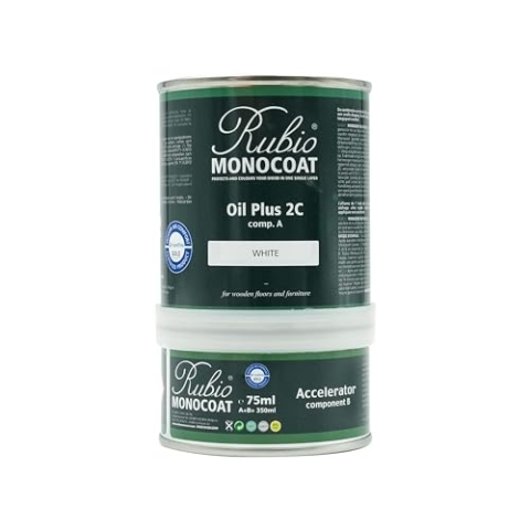 Rubio Monocoat Oil Plus 2C, Leinöl als ökologischer Holzschutz für den Innenbereich, schnell trocknendes Holzöl zur Holzbehandlung - White, 350 ml