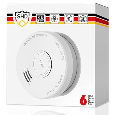 SHD Rauchmelder Set wechselbare Batterien (6X) - DIN EN14604 Geprüft & BSI-Zertifiziert, Brandmelder mit Stummschaltung & Selbsttest Funktion, Rauchmelder Magnethalter geeignet, Feuermelder DOF19