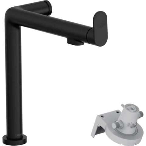 hansgrohe Küchenarmatur Aqittura M91 mit Wasserfilter, 3 Wege Wasserhahn Küche mit Auslauf Höhe 240 mm, einstellbar in 2 Stufen auf 60° oder 110°, 1 Strahlart, Mattschwarz