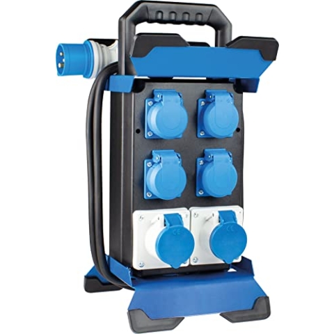 as – Schwabe Tragbarer CEE-Stromverteiler Stecky 14, CEE-Stecker + 4 Schutzkontakt-Dosen + 2 CEE-Buchsen, Mobiler Stromverteilerkasten, Verteilerdose für den Outdoor-Bereich, IP44, Made in EU, 60869