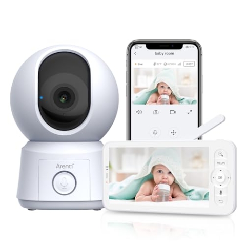 ARENTI Baby Monitor: 1080P Kamera, 5’’ Screen, Nachtsicht, PTZ, EIN-Touch-Anruf, VOX, Gefahrenzonen, Bewegungserkennung, Musik. Unterstützt benutzerdefinierte Bereiche, ideal für Babypflege.