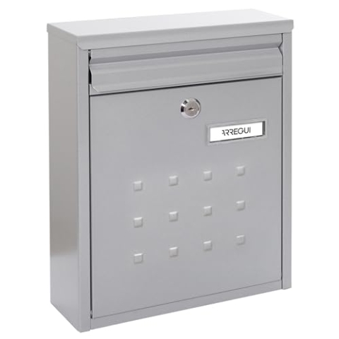 ARREGUI Dime V1322 Briefkasten aus Verzinktem Stahl, Größe M (DIN A4 Post), Gruppierbarer Wandbriefkasten für den Außenbereich, Witterungsbeständig, Schmal, mit Namensschild und Einwurfklappe, Silber