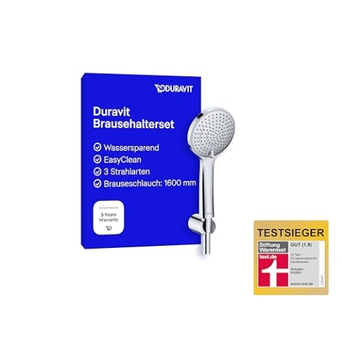 Duravit Universal Brauseset, wassersparende Handbrause rund ((Ø 110 mm), Wandanschlussbogen, flexibler Brauseschlauch, Chrom