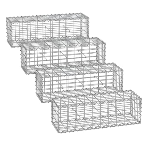 SONGMICS Gabionenkörbe, Drahtkorb mit 5 x 10 cm Maschenweite für Steine, verzinkt, Gartendekoration Distanzhalter, 100 x 30 x 30 cm, 4er Set, silber GGB433V1