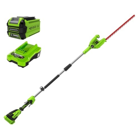 Greenworks G40PHAK2 Akku Stabheckenschere mit geteiltem Schaft, 51 cm Doppelklingen, schneidet bis zu 18 mm dicke Äste, 125° Kopfdrehung, 3000 s/min, 40V 2Ah Akku & Ladegerät, 3 Jahre Garantie