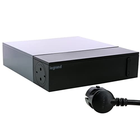 LEGRAND, Multimedia TV Corner 4-fach Steckdose, Mehrfachsteckdose, Ein/Aus-Schalter, integrierter Überspannungsschutz (SPD), 2m Kabel, Schwarz, 694515