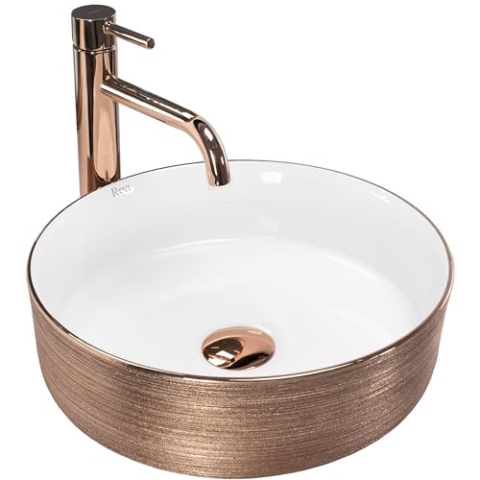 Rea Aufsatzwaschbecken, Sami Brush, Roségold, Badezimmerwaschbecken, 360 x 360 x 115 mm, Keramik (Roségold/Weiß)