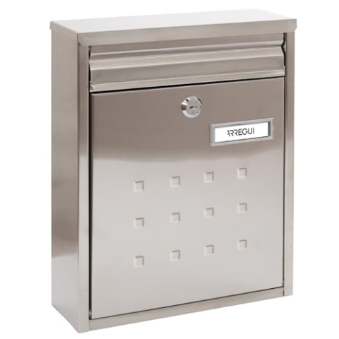 ARREGUI Dime V1327 Briefkasten aus Edelstahl, Größe M (DIN A4 Post), Gruppierbarer Wandbriefkasten für den Außenbereich, Witterungsbeständig, Schmal, mit Namensschild und Einwurfklappe, Edelstahl