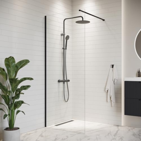 Badplaats B.V. Duschwand Florida 70 x 200cm Glas Duschabtrennung Walk-In Dusche Nano Duschtrennwand, Schwarz