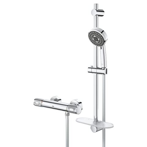 Grohe Precision Feel - Thermostat- Brauseset (wassersparend, 3 Strahlarten, Metallgriffe), chrom, 34791000