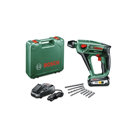 Bosch DIY Akku-Bohrhammer Uneo Maxx, Akku, Ladegerät, 2 x Betonbohrer, 2 x Universalbohrer, 4 Bits, Koffer (18 V, 2,5 Ah, Bohr-Ø 10 mm Beton, 8 mm Stahl)