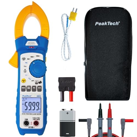PeakTech 1665 - Echteffektivstromzange 1000 A AC/DC mit LED-Lampe, 6000 Zähler, Digitalmultimeter, Zangenmessgerät, TÜV/GS, Stromzange, Spannungszange, Strommesser, Durchgangsprüfer - max. 1000 V