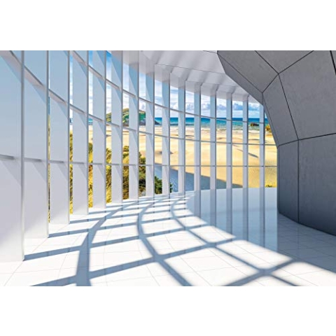 Forwall Fototapete Fenster 3D Effekt Aussicht Wandilussion Optik Wohnzimmer Schlafzimmer Vlies Tapete Wandtapete UV-Beständig Montagefertig (10054, VEXXL (312x219 cm) 3 Bahnen)