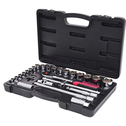 KS Tools 918.0728 1/2 Zoll CHROMEplus Steckschlüssel-Satz | inklusive Umschaltknarre, 45-Zahn | hochglanz verchromt | 28-tlg.
