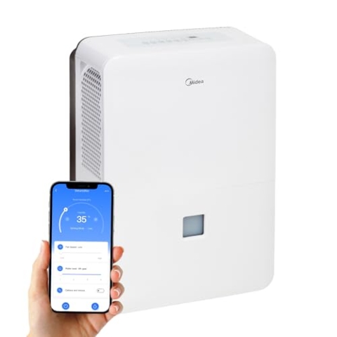 MIDEA Industrieller Luftentfeuchter mit großem Fassungsvermögen von 50 l, für Luftfeuchtigkeit im Innenbereich bis zu 112 m²/300 m³, Luftentfeuchter für große Räume mit herausnehmbarem Tank, geringer