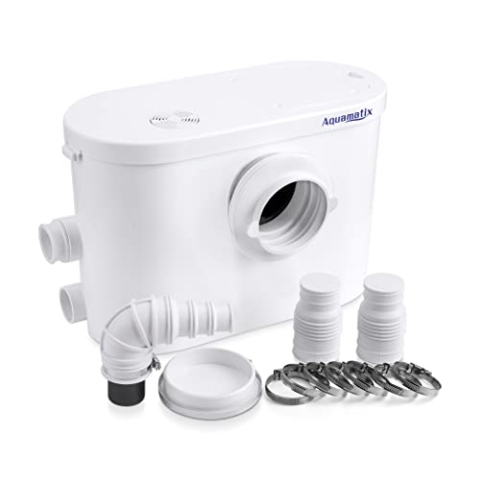 Aquamatix Silencio 3 Hebeanlage 400W Abwasserpumpe 145L/min 8m Vertikale Förderstrecke mit 3 Einlässen für Toilette, Waschbecken und Waschmaschine mit Kohlefilter