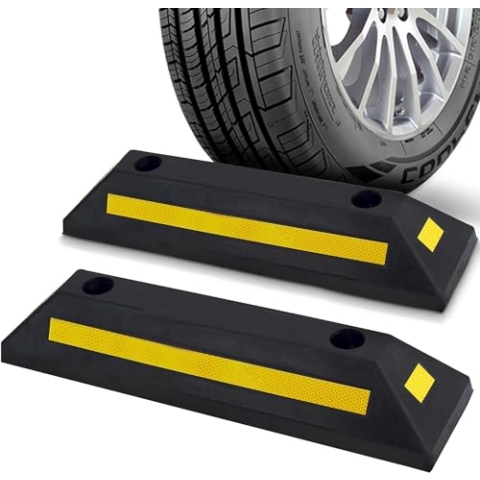 Pyle Garage Stopper aus Hartgummi mit Reflektionsstreifen – Radstopper Garage ohne zu Bohren oder mit Befestigungsmöglichkeit, Auto Garage Einparkhilfe um den Parkplatz zu Schützen, Radstopper 2er Set