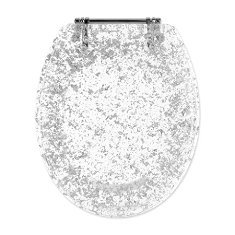 Navaris WC Sitz Toilettendeckel Glitzer - Klodeckel Deckel transparent - Polyresin Toilettensitz 42 x 36 x 4,5 cm - Klobrille einfache Montage