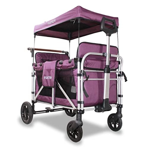 FUXTEC faltbarer Bollerwagen FX-CTXL900 Purpur - klappbar mit Dach, Vorder- und Hinterrad-Bremse, Vollgummi-Reifen, montierbare Sitzerhöhung, Sicherheitsgurt für Kinder - Das Original