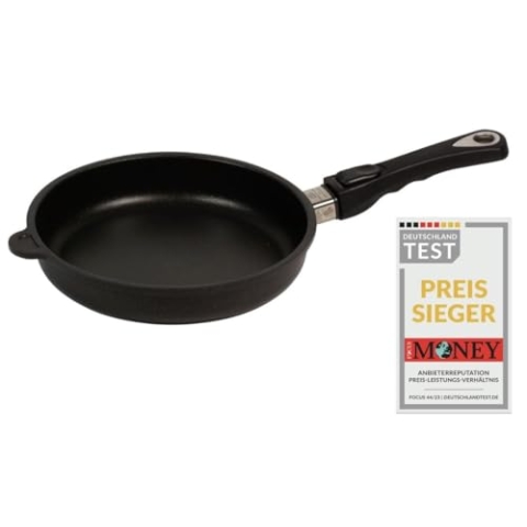 AMT Gastroguss Bratpfanne 24 cm Ø, 5 cm hoch, abnehmbarer Stiel, induktionsgeeignet, Lotan® Antihaft-Veredelung, Gusspfanne (Aluguss), AMZN-I-524-Z20B