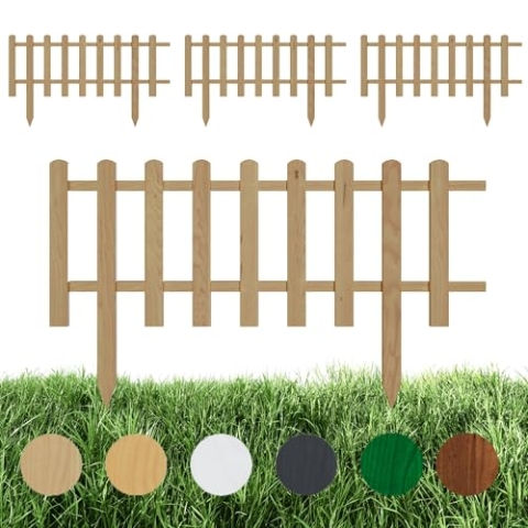 Floranica 4 Stk. Beeteinfassung Steckzaun Zierzaun 40 cm x 100 cm Natur Gartenzaun aus Holz Dekozaun Lattenzaun Rasenkante imprägniert Umzäunung für Garten Wege Beeten