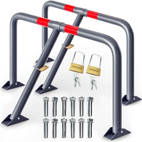 DEUBA® 2x Parkpfosten Parkplatzsperre 6 Schlüssel Sperrpfosten klappbar Vorhängeschloss Stahl Robust Parkplatzbügel