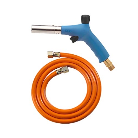 CFH Profi Man PZ 2000 - Leistungsstarkes Handlötgerät mit Piezozündung, Lötbrenner, Gas Lötkolben inkl. 1,5 m Gasschlauch 3/8" und drehbarem Sicherheitsanschluss 3/8"