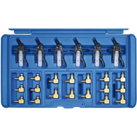 SW-Stahl 26079L Adaptersatz-Rücklaufmengenprüfer 24-teilig I Diesel Injektor Prüfset I Common Rail Injektor Tester I Kraftstoffrücklauf Messgerät Diesel I Injektor Leckage Testkit