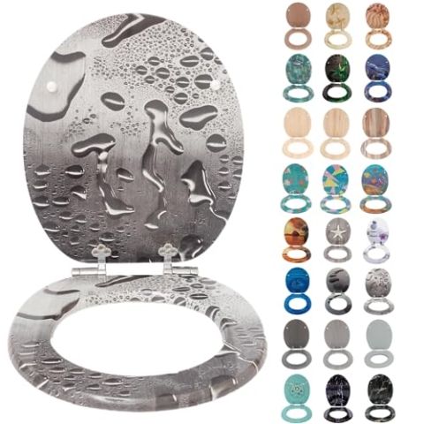 SINOBATH WC-Sitz Toilettensitz mit Absenkautomatik, MDF Holzkern, Softclose Scharnier(Waterdrops)