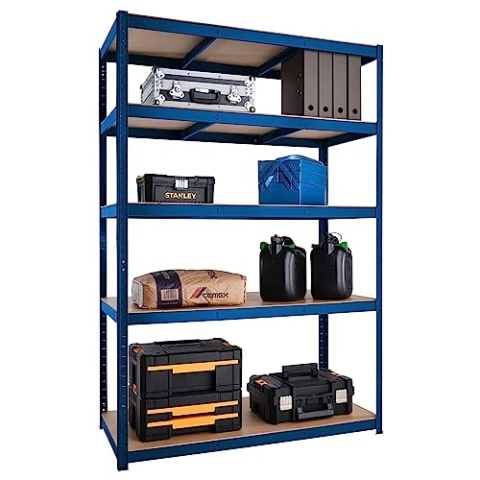 Lagerregal für Garage: 180 cm x 90 cm x 30 cm | Zwei Einheiten, Blau - 5 Stufig | 175 kg pro Regal (875 kg Kapazität) | 5 Jahre Garantie