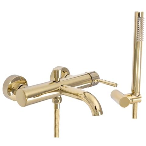 Rea Badewannenarmatur LUNGO L.GOLD Wasserhahn Badewanne Einhebel Wannenarmatur mit Handbrause Badarmatur aus Messing Mischbatterie Wandmontage (Gold)