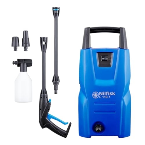 Nilfisk Hochdruckreiniger C 110 Bar + Schaumsprüher - Mini Pressure Washer Für Terrassen, Werkstätten und Autos (1300 W)